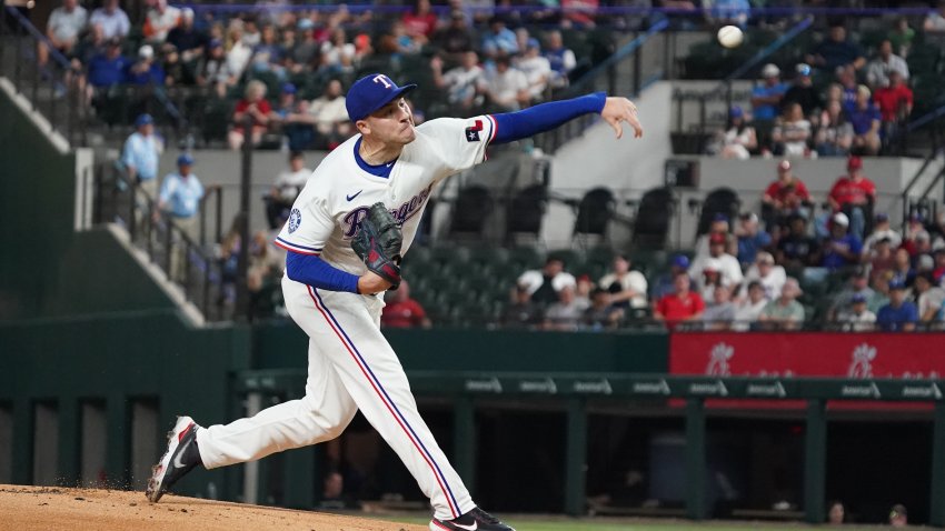 Apr 16, 2025; Arlington, Texas, USA; Texas Rangers starting pitcher Patrick Corbin (46) throws to the plate during the first inning against the Los Angeles Angels at Globe Life Field. Mandatory Credit: Raymond Carlin III-Imagn Images