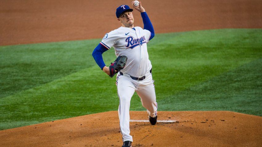 Texas Rangers’ Patrick Corbin pitches during the first inning of a baseball game against the Seattle Mariners, Saturday, May 3, 2025, in Arlington, Texas. (AP Photo/Jessica Tobias)
